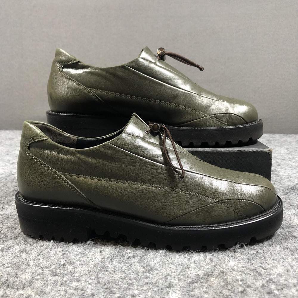 Paul Green Shoes Womens Size 7.5 Green Leather Lace Up Oxford Vibram Comfort - Picture 2 of 16